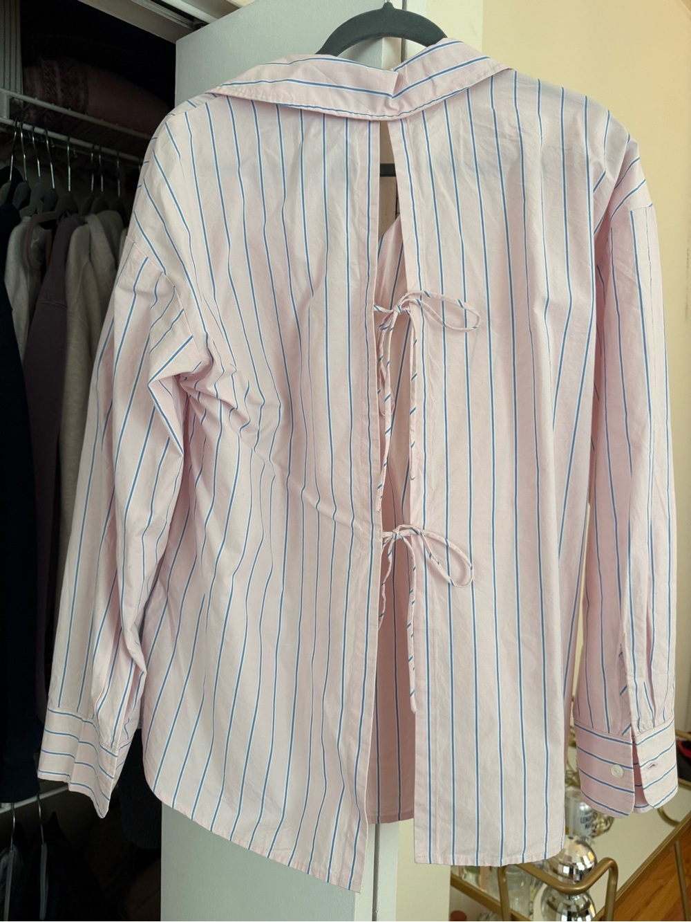 Abercrombie & Fitch Pink Shirt with Blue Stripes and Back-Tie Detail